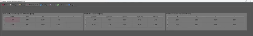Huaris laser beam profiler software measurement beam quality width parameters