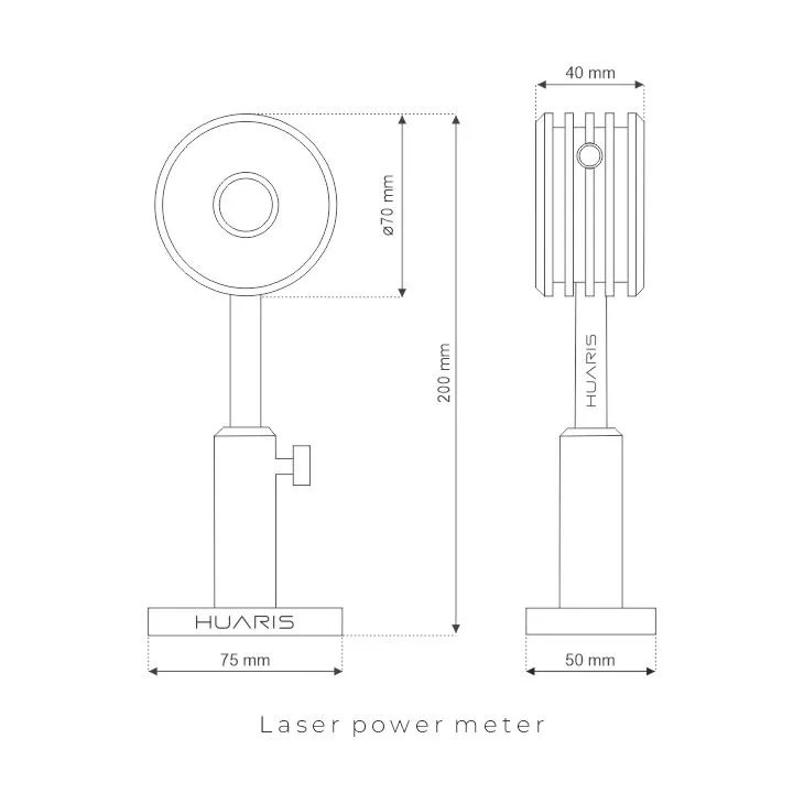Technical drawing for Huaris portable laser power meter TS15-USB
